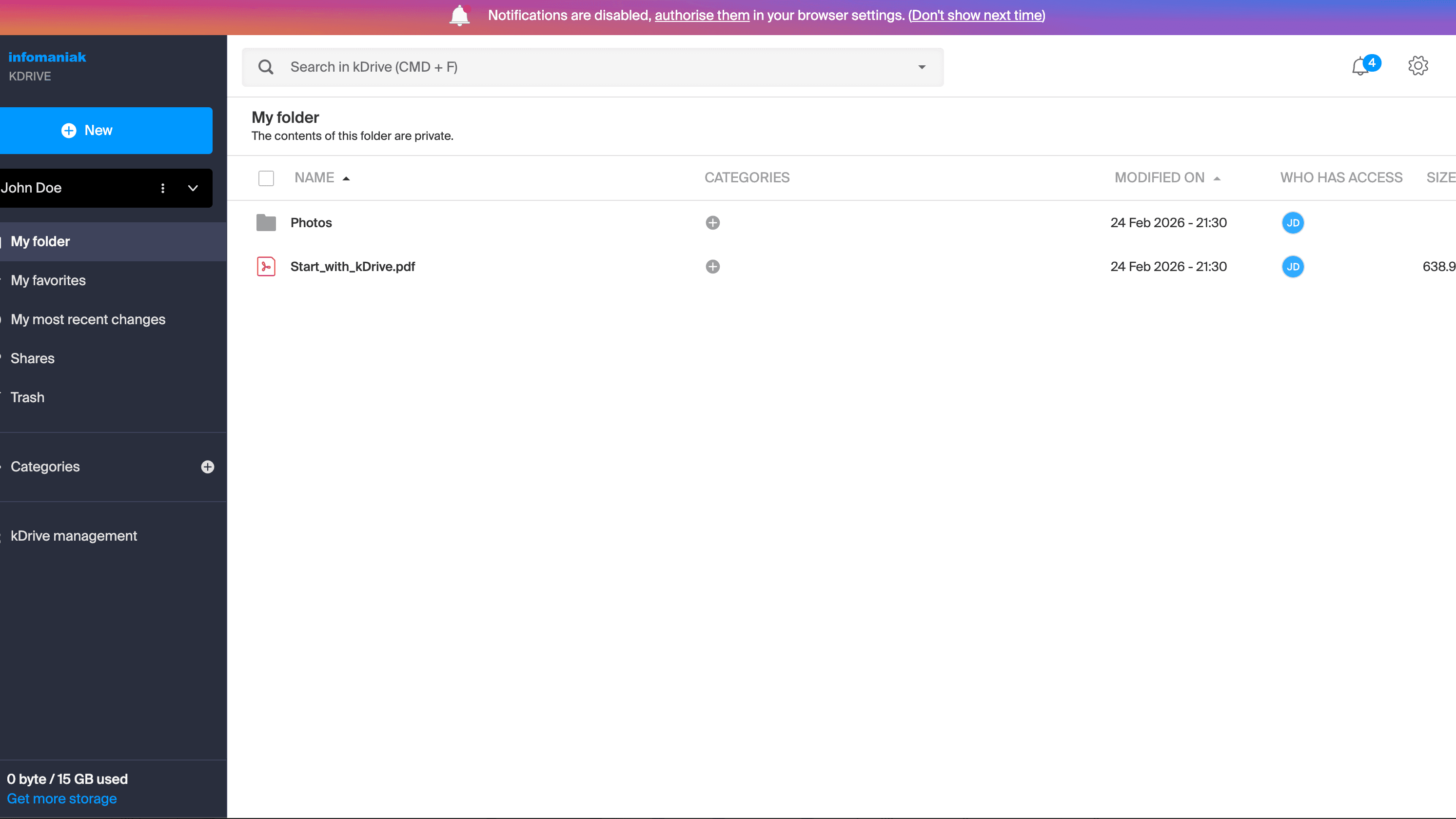 Infomaniak kDrive cloud storage interface