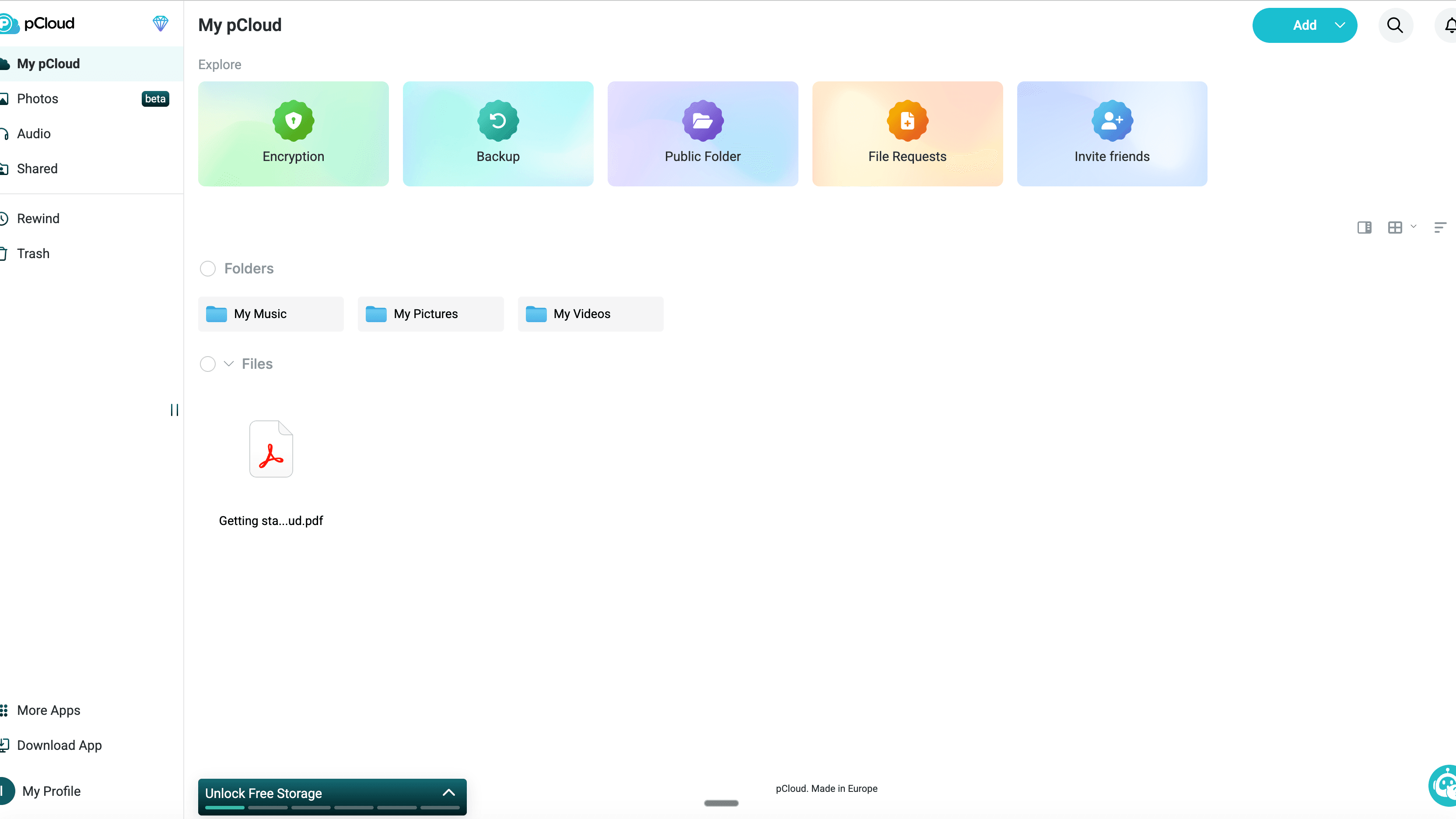 pCloud cloud storage interface