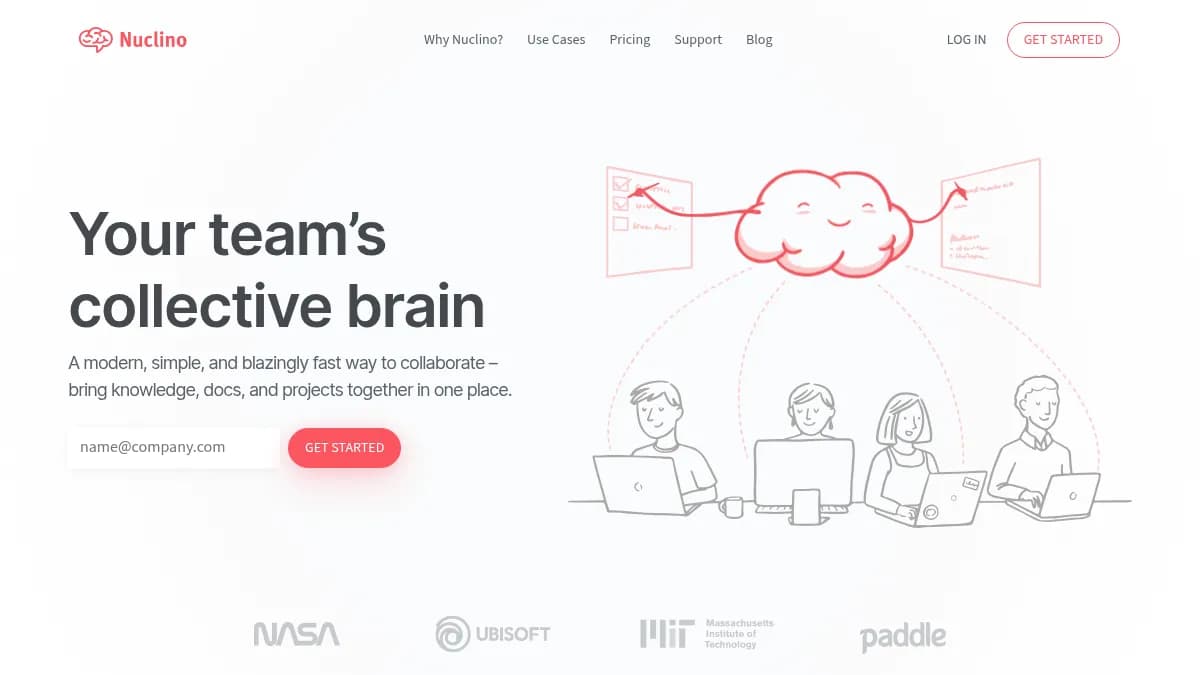 Nuclino homepage showing the collaborative wiki interface