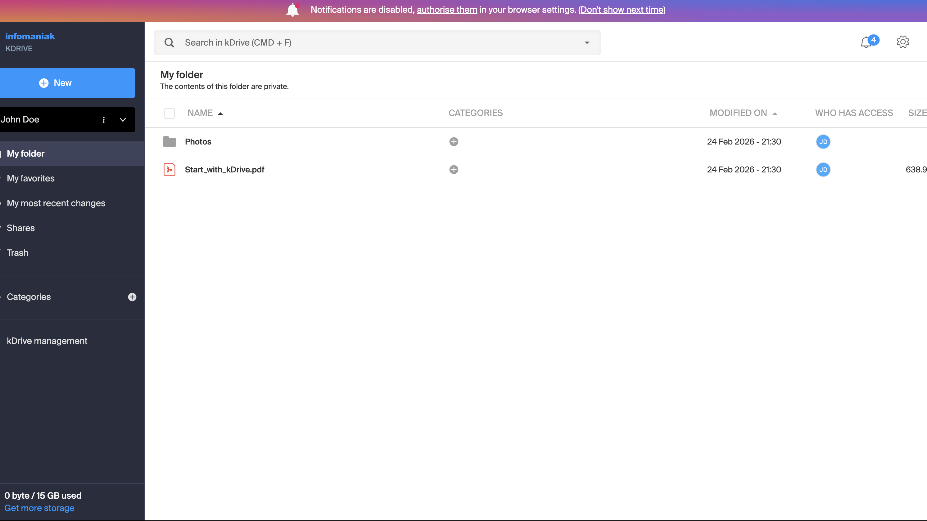 Infomaniak kDrive cloud storage interface