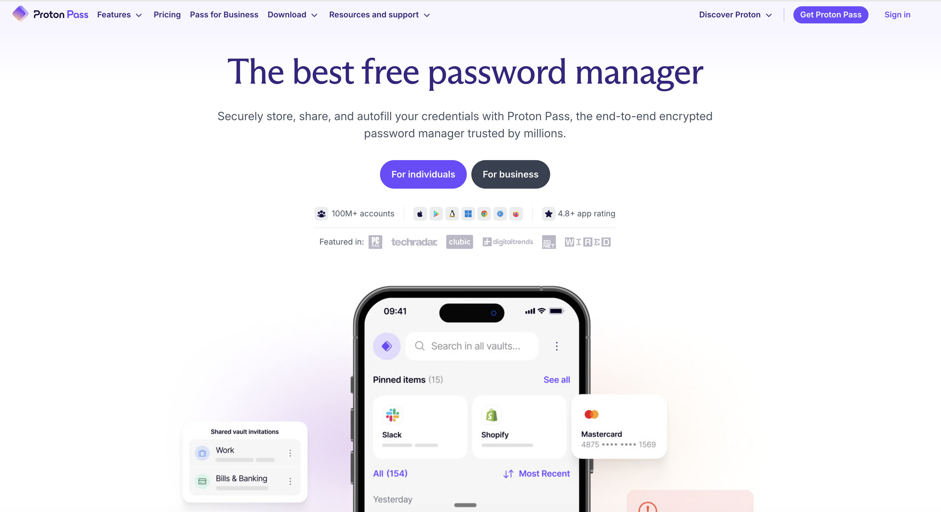 Proton Pass password manager website