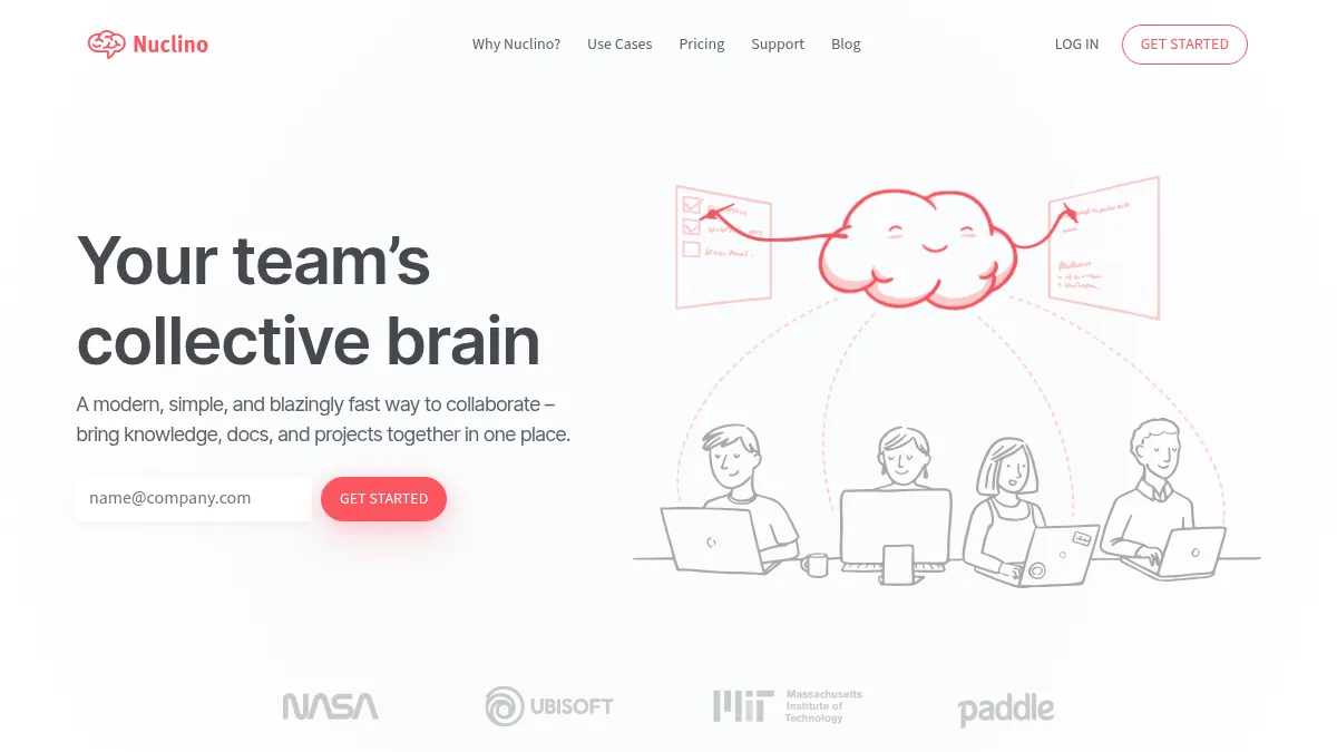 Nuclino homepage showing the collaborative wiki interface