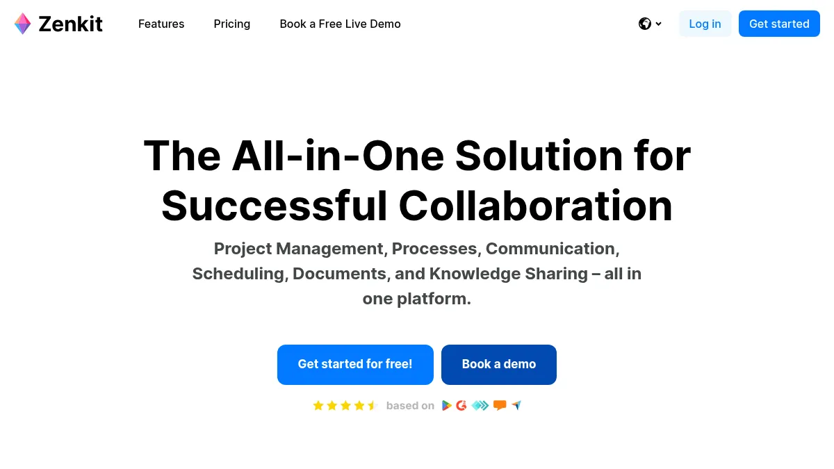 Zenkit homepage showing the workspace suite with multiple data views